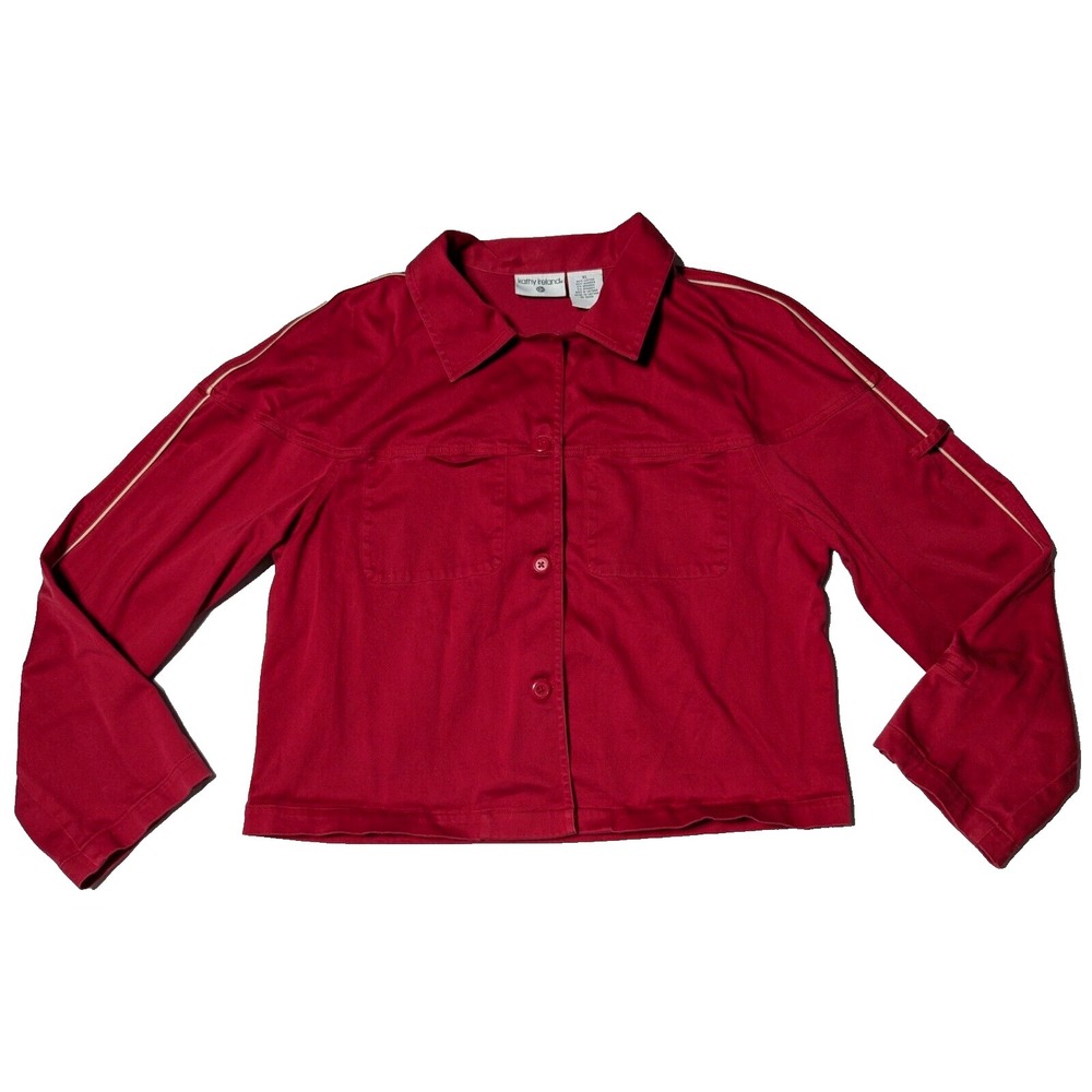 KATHY‎ IRELAND Red Cotton Stretch Button-Up Jacket Women XL